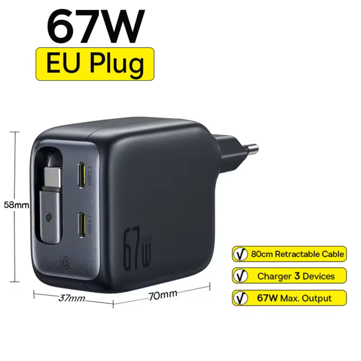 Snelle en Slimme USB-C Oplader 67W