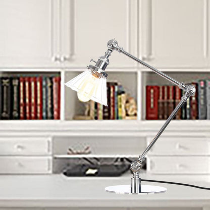 Elegante tafellamp van helder glas, kegelvormig