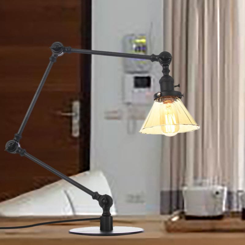 Elegante tafellamp van helder glas, kegelvormig