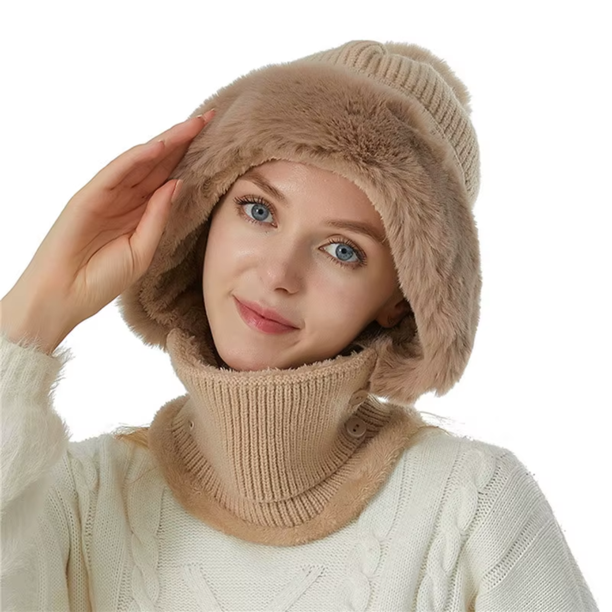 Zachte en warme 2-in-1 fleece muts en sjaal
