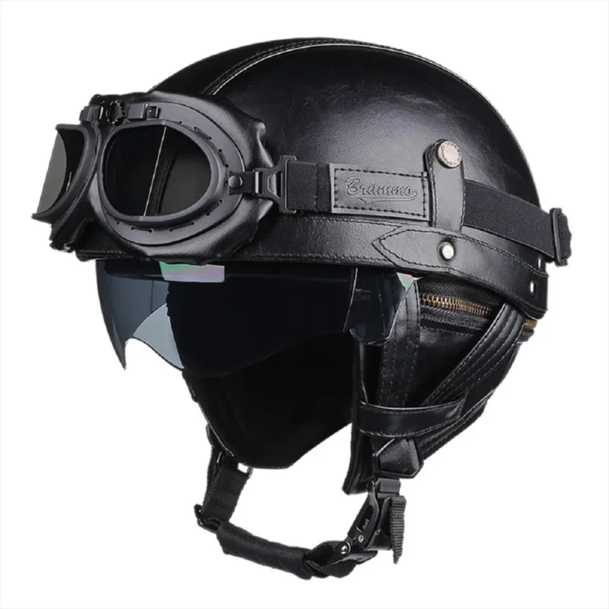Zwarte Vintage Halve Jet Motorhelm
