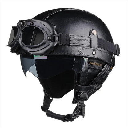 Zwarte Vintage Halve Jet Motorhelm