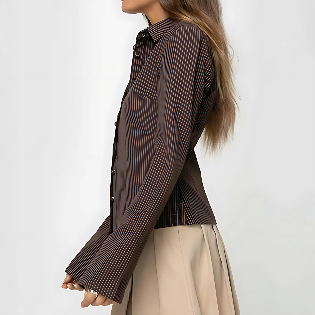 Elegante Damesblouse met Bruine Strepen