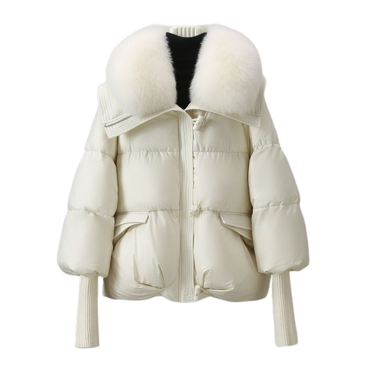 Korte winterparka met bontgevoerde capuchon