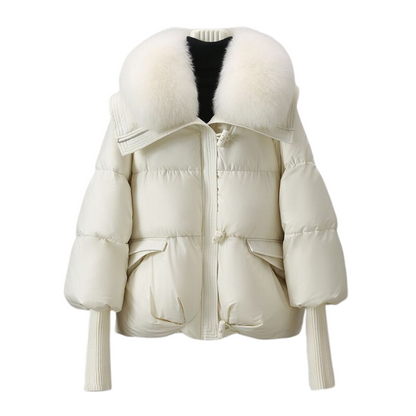 Korte winterparka met bontgevoerde capuchon