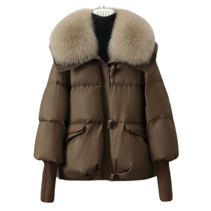 Korte winterparka met bontgevoerde capuchon