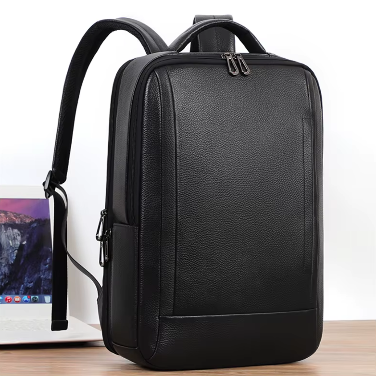 Retro Leren Laptop Rugzak met USB Aansluiting
