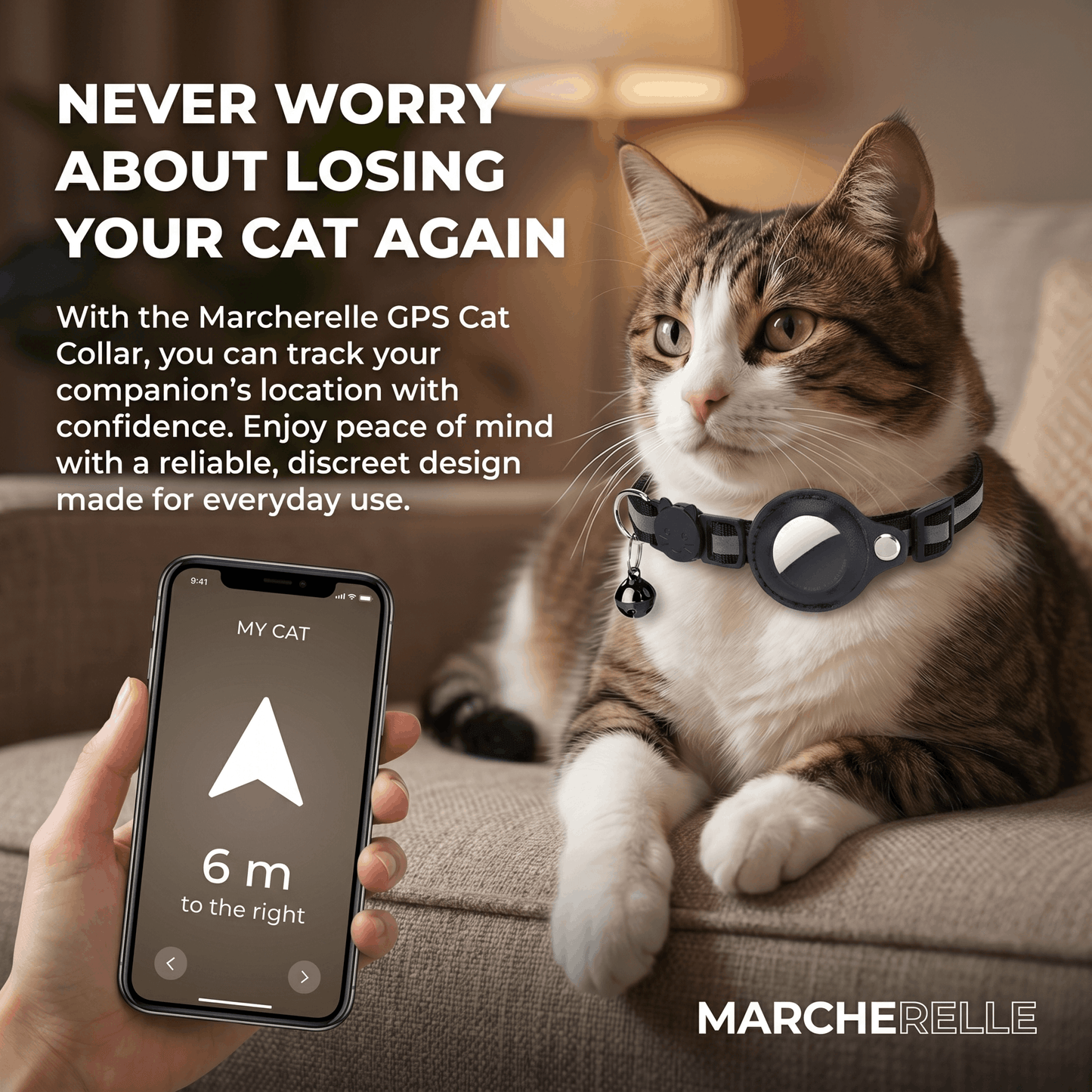 Macherelle™ – GPS-halsband voor katten, geen abonnement nodig | Compatibel met iOS en Android