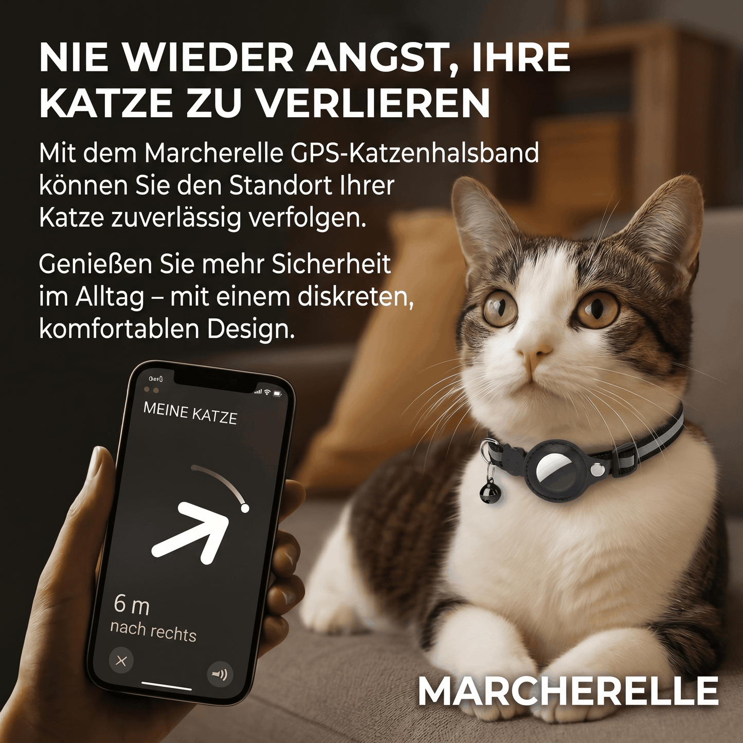 Macherelle™ – GPS-halsband voor katten zonder abonnement | Compatibel met iOS & Android