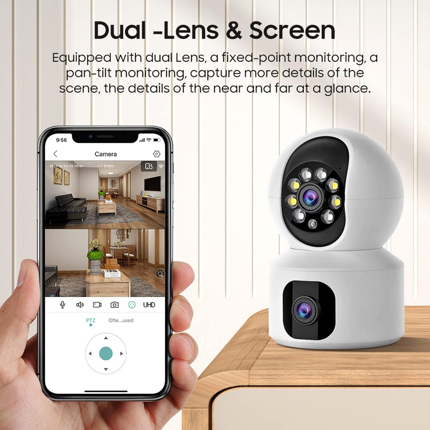 Marcherelle™ – Draadloze Beveiligingscamera met Dubbele Lens en HD-beeldkwaliteit