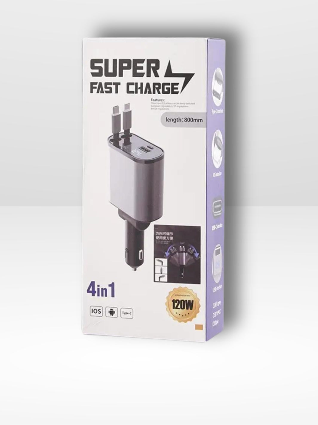 4-Poorts Snellader voor Auto, Inklapbaar